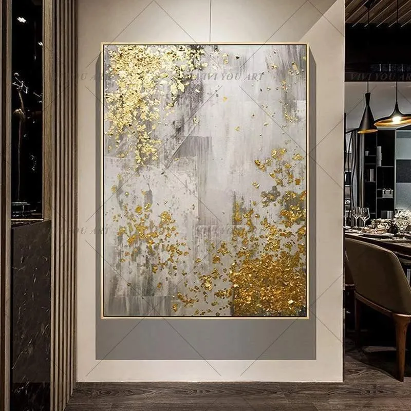 Handgemaltes abstraktes goldenes Kunst-Wandbild, handgefertigtes goldenes Baum-Leinwand-Ölgemälde für Wohnzimmer, Heimdekoration