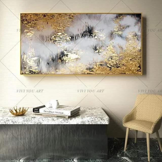 Handgemaltes abstraktes goldenes Kunst-Wandbild, handgefertigtes goldenes Baum-Leinwand-Ölgemälde für Wohnzimmer, Heimdekoration