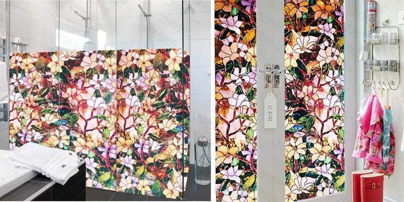 45/60/90 x 200 cm Sichtschutz-Sonnenschutzfolie. Statisch Nichtklebende, gebeizte Magnolienmuster-Home-Glas-Sonnenschutzfolie