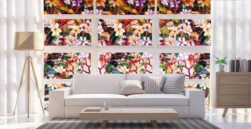 45/60/90 x 200 cm Sichtschutz-Sonnenschutzfolie. Statisch Nichtklebende, gebeizte Magnolienmuster-Home-Glas-Sonnenschutzfolie