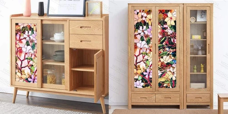 45/60/90 x 200 cm Sichtschutz-Sonnenschutzfolie. Statisch Nichtklebende, gebeizte Magnolienmuster-Home-Glas-Sonnenschutzfolie