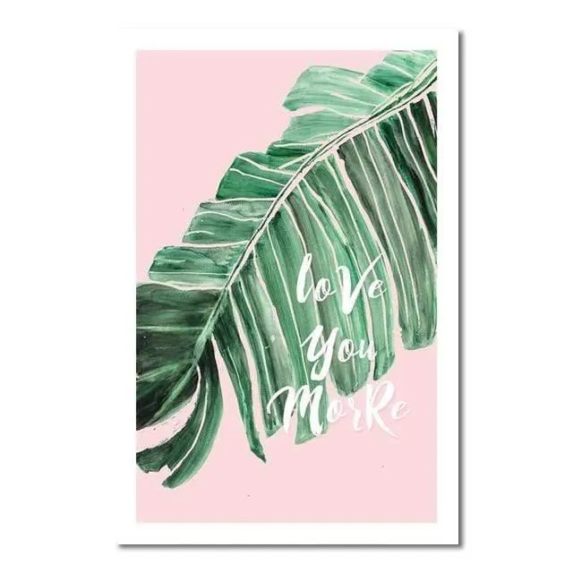 Grünes blatt rosa hintergrund frischen nordischen stil wandkunst leinwand malerei hd print wandbild für wohnzimmer wohnkultur