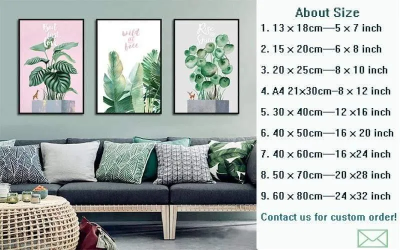 Grünes blatt rosa hintergrund frischen nordischen stil wandkunst leinwand malerei hd print wandbild für wohnzimmer wohnkultur
