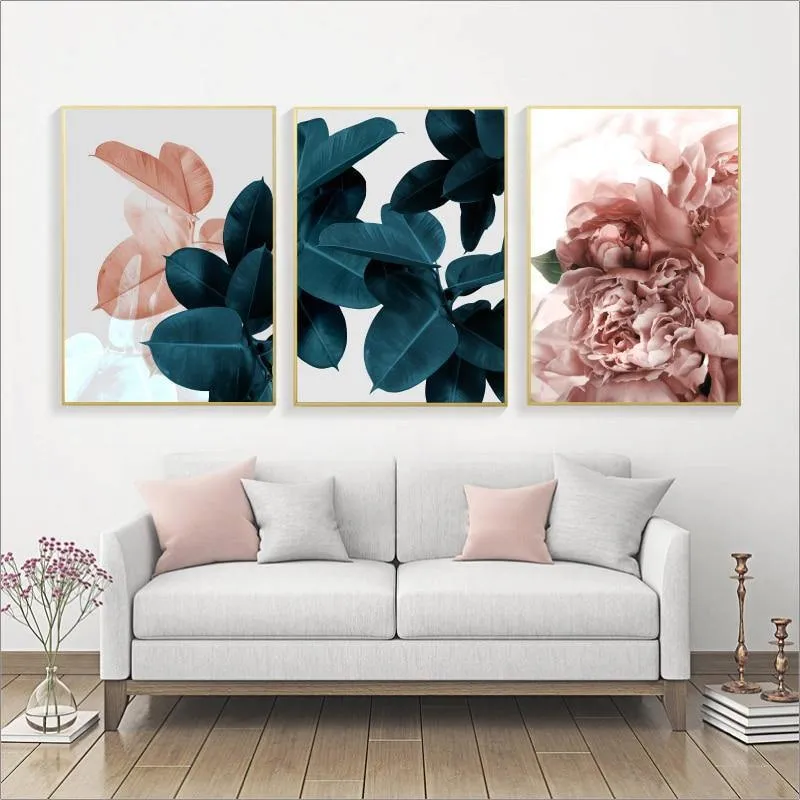 Moderne Abstrakte Rosa Blume Grünpflanzen Poster Drucken Leinwand Malerei Bilder Home Wandkunst Dekoration Kann Angepasst Werden
