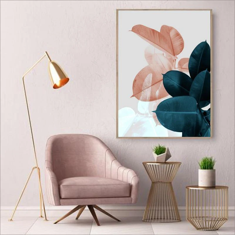 Moderne Abstrakte Rosa Blume Grünpflanzen Poster Drucken Leinwand Malerei Bilder Home Wandkunst Dekoration Kann Angepasst Werden