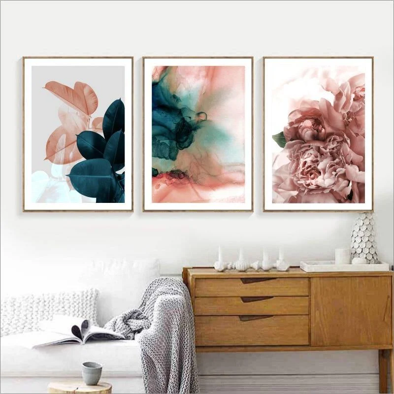Moderne Abstrakte Rosa Blume Grünpflanzen Poster Drucken Leinwand Malerei Bilder Home Wandkunst Dekoration Kann Angepasst Werden