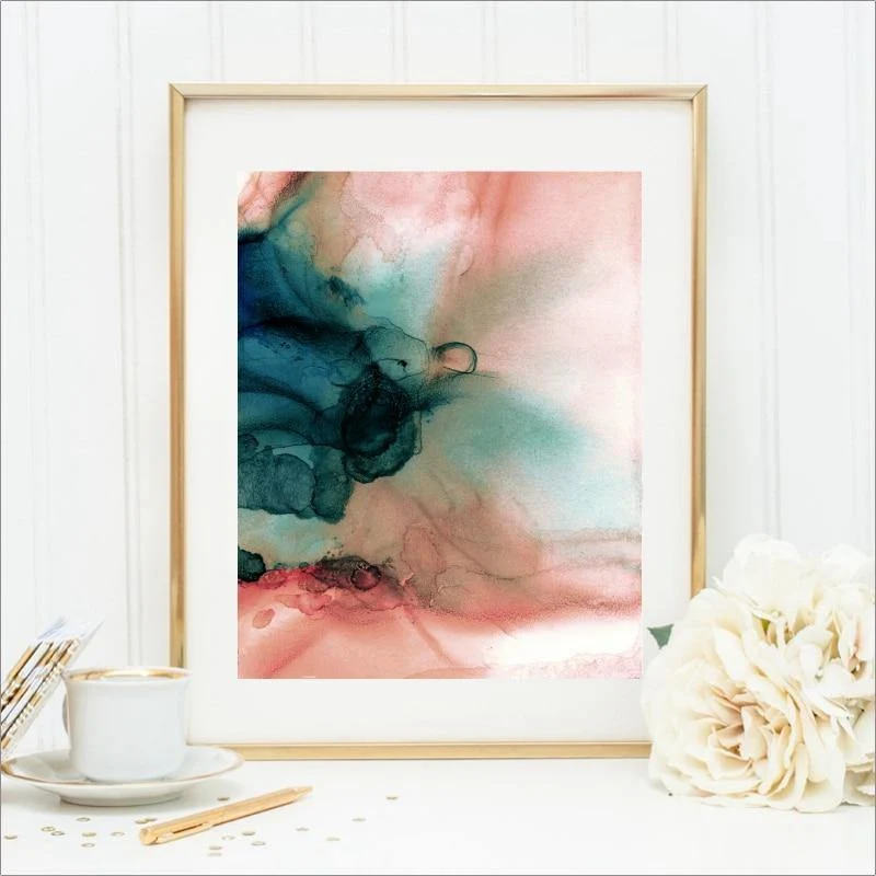 Moderne Abstrakte Rosa Blume Grünpflanzen Poster Drucken Leinwand Malerei Bilder Home Wandkunst Dekoration Kann Angepasst Werden
