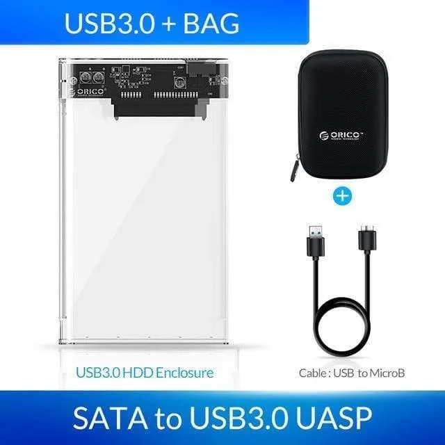 HDD-Gehäuse 2.5 Transparenter SATA-zu-USB-3.0-Adapter Externes Festplattengehäuse für 7 mm/9.5 mm SSD-Festplatte HDD UASP SATA III