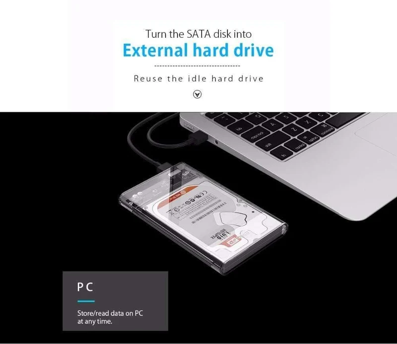 HDD-Gehäuse 2.5 Transparenter SATA-zu-USB-3.0-Adapter Externes Festplattengehäuse für 7 mm/9.5 mm SSD-Festplatte HDD UASP SATA III