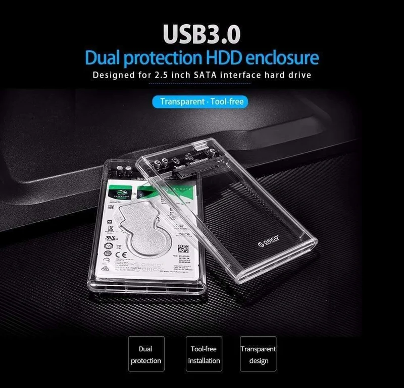 HDD-Gehäuse 2.5 Transparenter SATA-zu-USB-3.0-Adapter Externes Festplattengehäuse für 7 mm/9.5 mm SSD-Festplatte HDD UASP SATA III