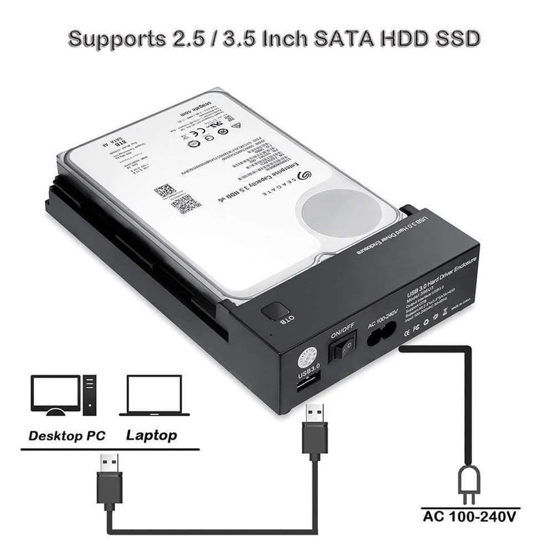 USB 3.0 2.5 "3.5" SATA-Festplatte Externes Gehäuse SSD HDD-Gehäuse Unterstützung für UASP 8TB-Laufwerke OTB One Touch Backup