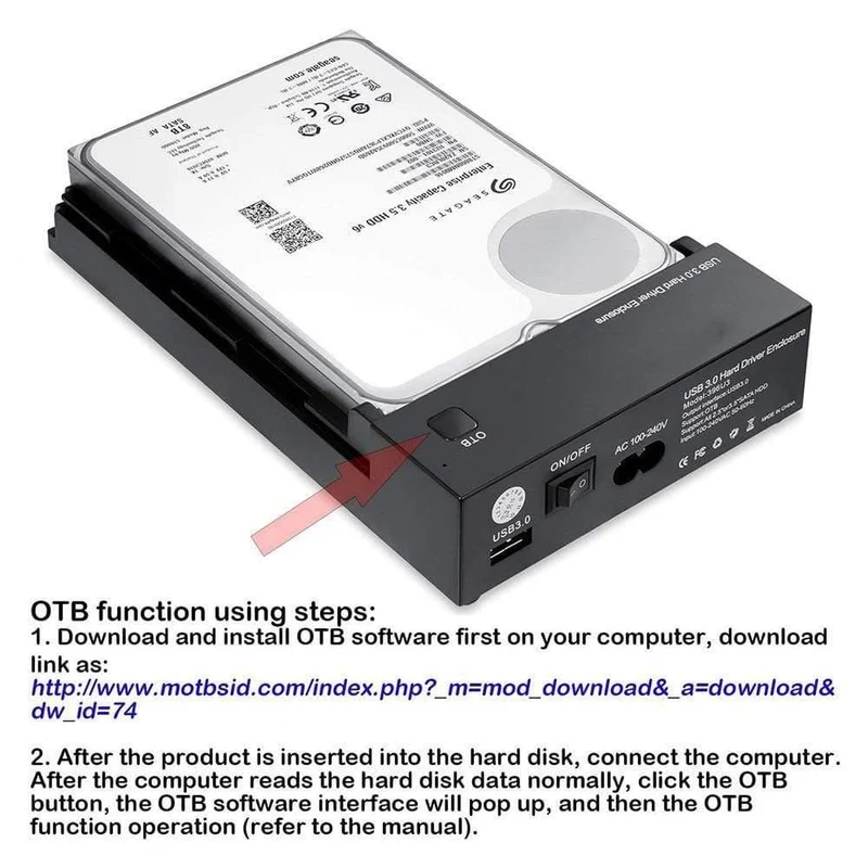 USB 3.0 2.5 "3.5" SATA-Festplatte Externes Gehäuse SSD HDD-Gehäuse Unterstützung für UASP 8TB-Laufwerke OTB One Touch Backup