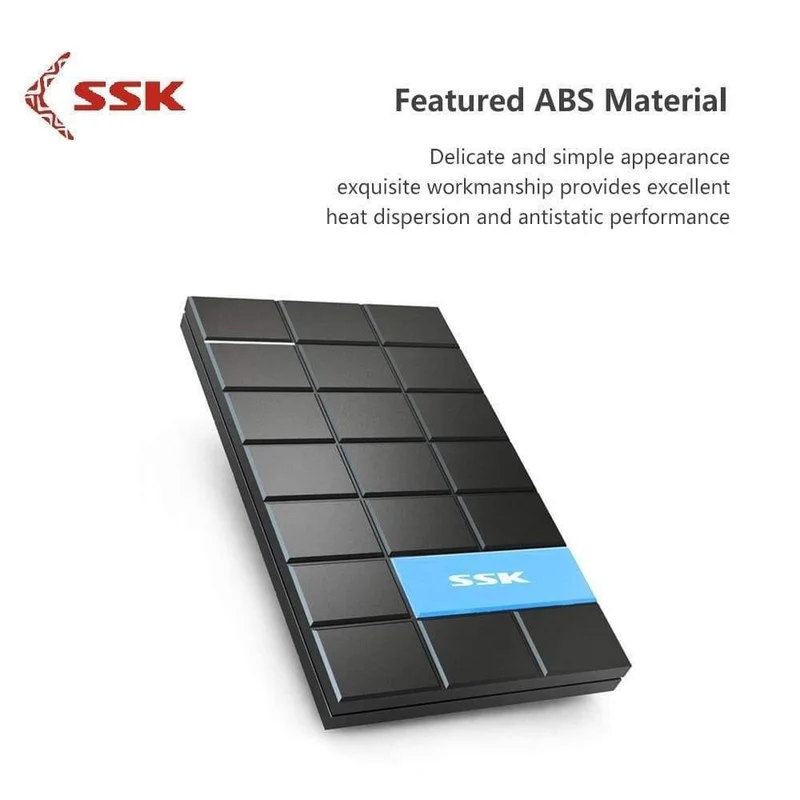 SSK HDD-Gehäuse 2.5 Zoll SATA zu USB 3.0 SSD HDD-Gehäuseadapter für Typ C-Festplattenlaufwerk Externe Festplatte High Speed ​​Schwarz 080