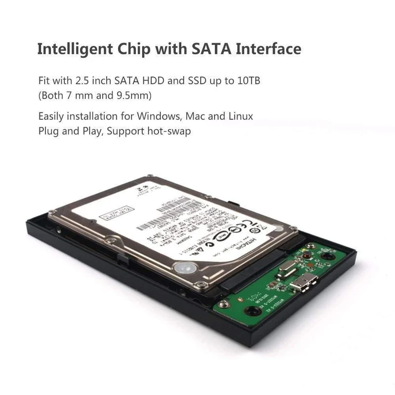 SSK HDD-Gehäuse 2.5 Zoll SATA zu USB 3.0 SSD HDD-Gehäuseadapter für Typ C-Festplattenlaufwerk Externe Festplatte High Speed ​​Schwarz 080