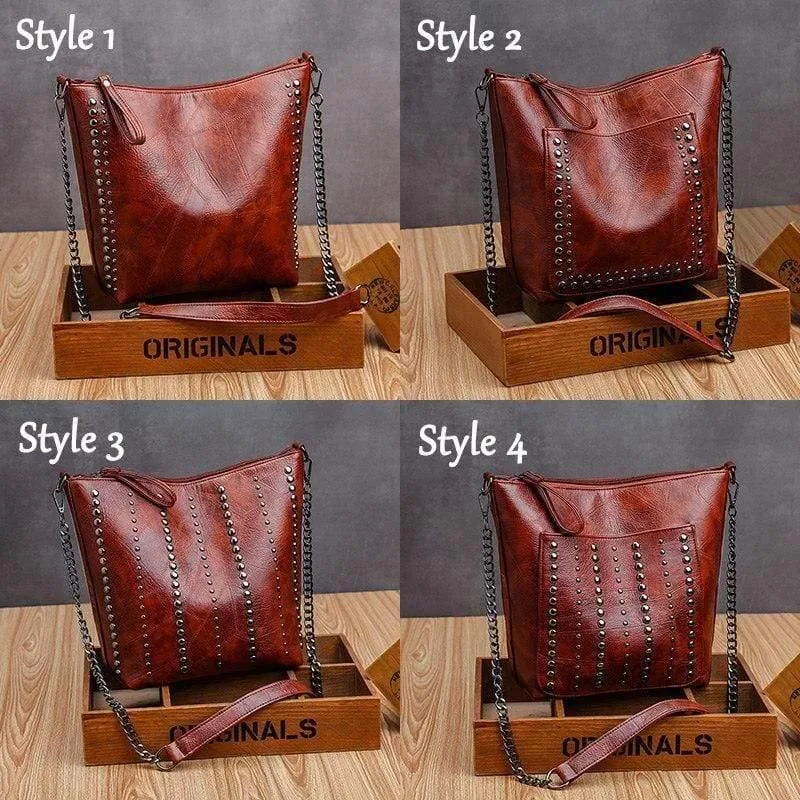 Damen-Handtasche aus weichem Leder, hochwertige Niete, Damen-Umhängetasche, Shopper, Eimertasche