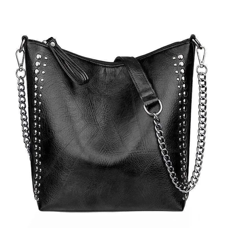 Damen-Handtasche aus weichem Leder, hochwertige Niete, Damen-Umhängetasche, Shopper, Eimertasche