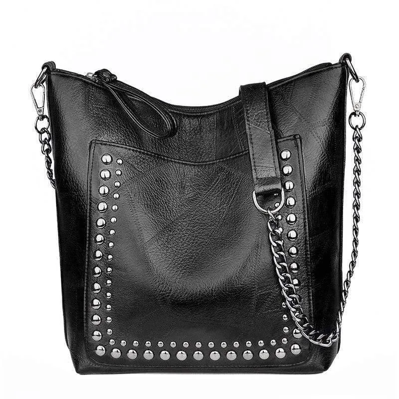 Damen-Handtasche aus weichem Leder, hochwertige Niete, Damen-Umhängetasche, Shopper, Eimertasche