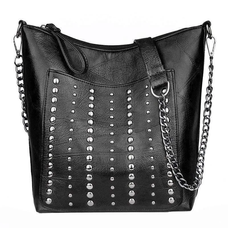 Damen-Handtasche aus weichem Leder, hochwertige Niete, Damen-Umhängetasche, Shopper, Eimertasche