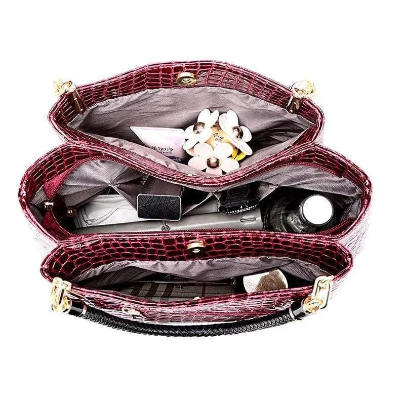 Luxus Krokodil Handtasche Frauen Retro Drei-Taschen Große Umhängetasche Frau Hohe Qualität