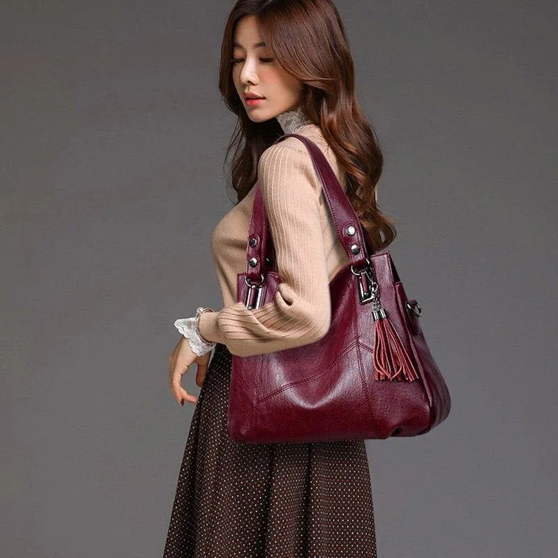 Damenhandtasche Echtes Leder Tragetaschen Quaste Luxus Damen Umhängetaschen Damen Leder