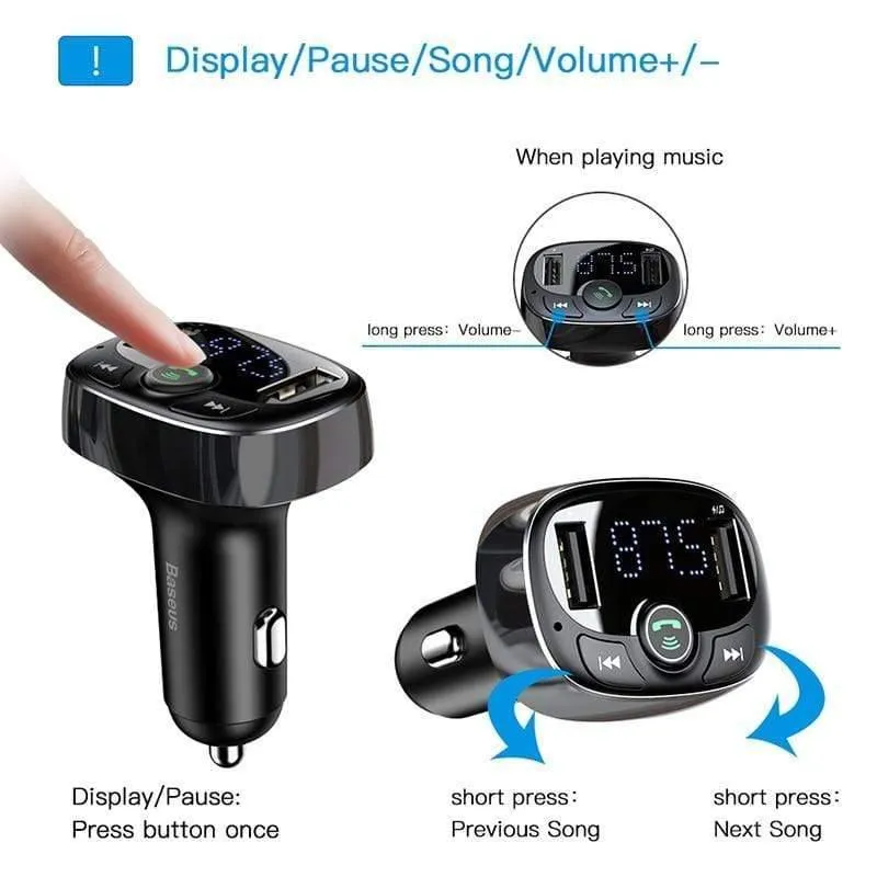 Baseus FM Transmitter Aux Modulator Drahtlos Bluetooth Freisprecheinrichtung Car Audio MP3-Player Schnellladung Dual USB Autoladegerät (SCHWARZ)