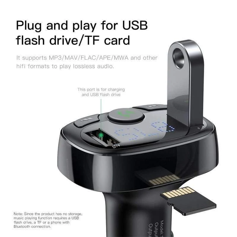 Baseus FM Transmitter Aux Modulator Drahtlos Bluetooth Freisprecheinrichtung Car Audio MP3-Player Schnellladung Dual USB Autoladegerät (SCHWARZ)