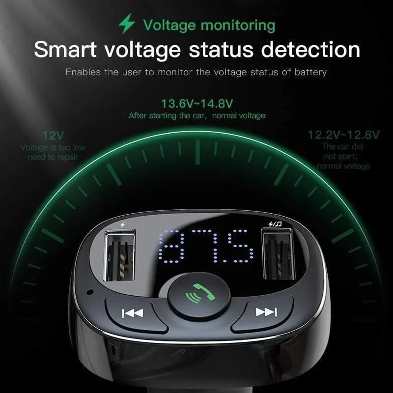 Baseus FM Transmitter Aux Modulator Drahtlos Bluetooth Freisprecheinrichtung Car Audio MP3-Player Schnellladung Dual USB Autoladegerät (SCHWARZ)