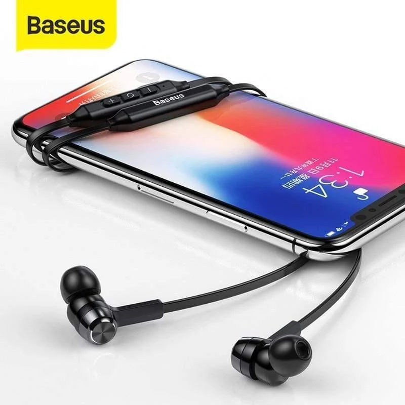 Baseus Wireless Bluetooth-Kopfhörer S06 Sport-Nackenbügel, magnetischer kabelloser Kopfhörer mit Mikrofon für alle Telefone (SCHWARZ)
