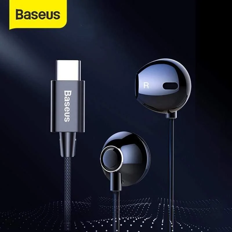 Baseus C06 USB Typ-C Kopfhörer Stereo Sound Ohrhörer Mit Mikrofon für Xiaomi mi 9 8 se note 3 Oppo Find X (SCHWARZ)