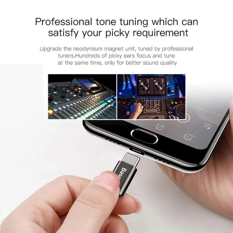 Baseus C06 USB Typ-C Kopfhörer Stereo Sound Ohrhörer Mit Mikrofon für Xiaomi mi 9 8 se note 3 Oppo Find X (SCHWARZ)