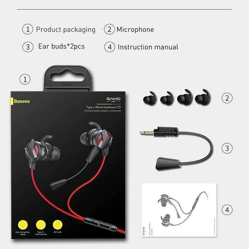Baseus 3.5-mm-In-Ear-Gaming-Kopfhörer für Pubg-Controller GAMO-15 3D-Stereo-Kopfhörer für mobile Pubg-Gamer mit abnehmbarem HD-Mikrofon