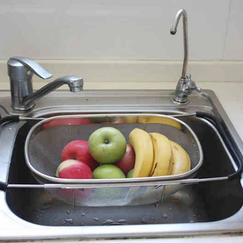 Edelstahl-Sieb, einziehbar, mikroperforiert, zum Abtropfen, Waschen, Spülen, für Obst, Gemüse, Geschirrspüler