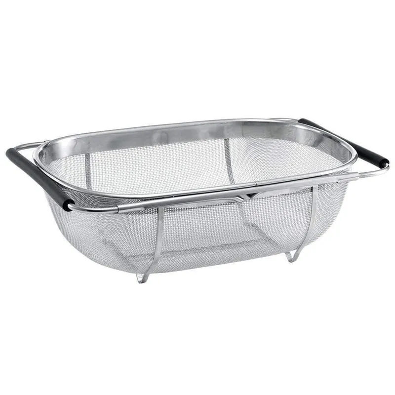 Edelstahl-Sieb, einziehbar, mikroperforiert, zum Abtropfen, Waschen, Spülen, für Obst, Gemüse, Geschirrspüler
