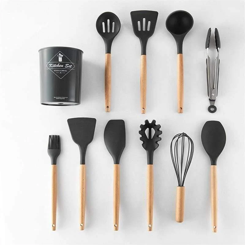 12 teile / satz Kochgeschirr Set Silikon Spaghetti Tong / Lebensmittel Clip / Öl Pinsel / Spachtel / Schneebesen / Container Küche Werkzeug