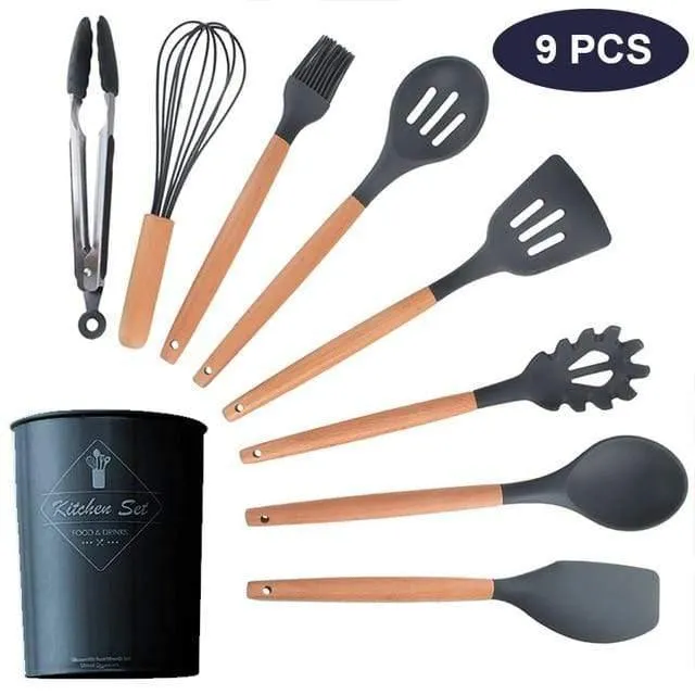 12 teile / satz Kochgeschirr Set Silikon Spaghetti Tong / Lebensmittel Clip / Öl Pinsel / Spachtel / Schneebesen / Container Küche Werkzeug