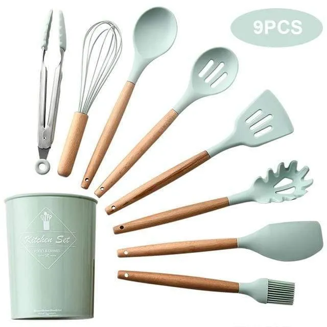 12 teile / satz Kochgeschirr Set Silikon Spaghetti Tong / Lebensmittel Clip / Öl Pinsel / Spachtel / Schneebesen / Container Küche Werkzeug