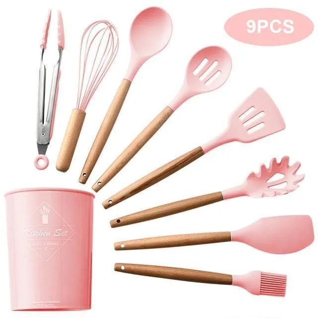 12 teile / satz Kochgeschirr Set Silikon Spaghetti Tong / Lebensmittel Clip / Öl Pinsel / Spachtel / Schneebesen / Container Küche Werkzeug