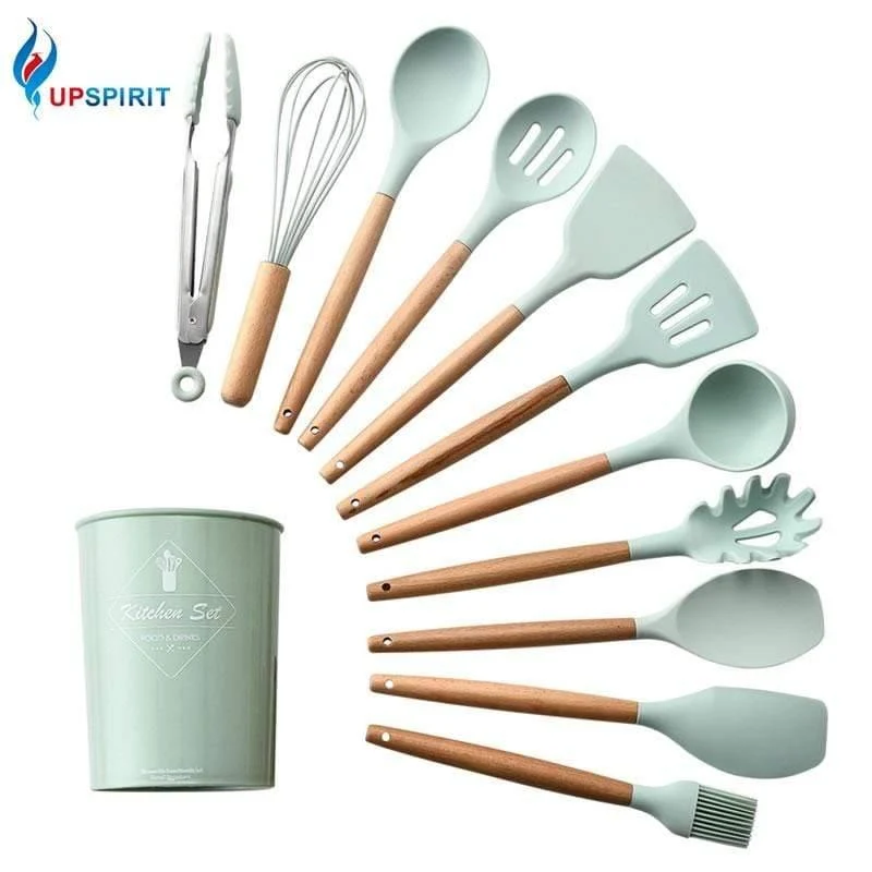 12 teile / satz Kochgeschirr Set Silikon Spaghetti Tong / Lebensmittel Clip / Öl Pinsel / Spachtel / Schneebesen / Container Küche Werkzeug