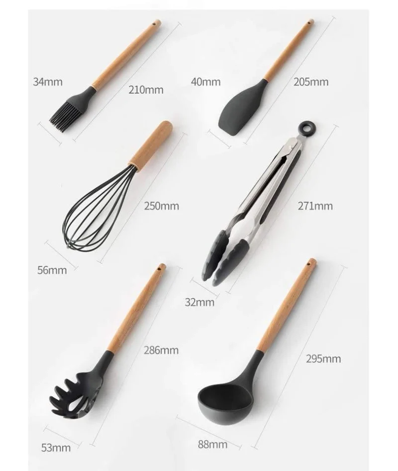 12 teile / satz Kochgeschirr Set Silikon Spaghetti Tong / Lebensmittel Clip / Öl Pinsel / Spachtel / Schneebesen / Container Küche Werkzeug