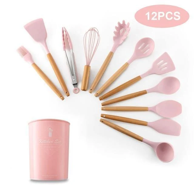 12 teile / satz Kochgeschirr Set Silikon Spaghetti Tong / Lebensmittel Clip / Öl Pinsel / Spachtel / Schneebesen / Container Küche Werkzeug