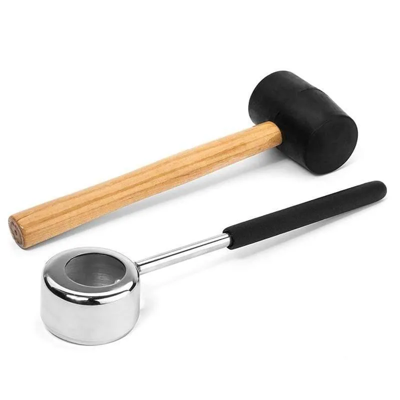 Kokosnuss-Öffner-Werkzeug-Set, Lebensmittelqualität 304 Edelstahl, Öffner, Kokosnuss-Fleischwerkzeug, Holzgriff, Gummihammer, einfach zu bedienen, langlebig