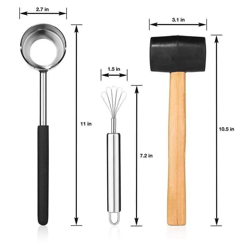 Kokosnuss-Öffner-Werkzeug-Set, Lebensmittelqualität 304 Edelstahl, Öffner, Kokosnuss-Fleischwerkzeug, Holzgriff, Gummihammer, einfach zu bedienen, langlebig