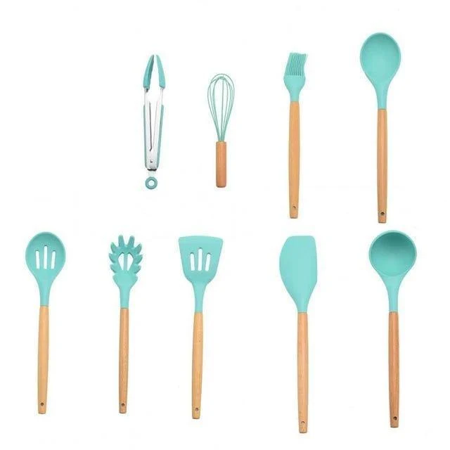 9/10/12 stücke Kochen Werkzeuge Set Premium Silikon Küche Kochutensilien Set Mit Aufbewahrungsbox Turner Zange Spatel Suppenlöffel