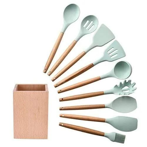 9/10/12 stücke Kochen Werkzeuge Set Premium Silikon Küche Kochutensilien Set Mit Aufbewahrungsbox Turner Zange Spatel Suppenlöffel