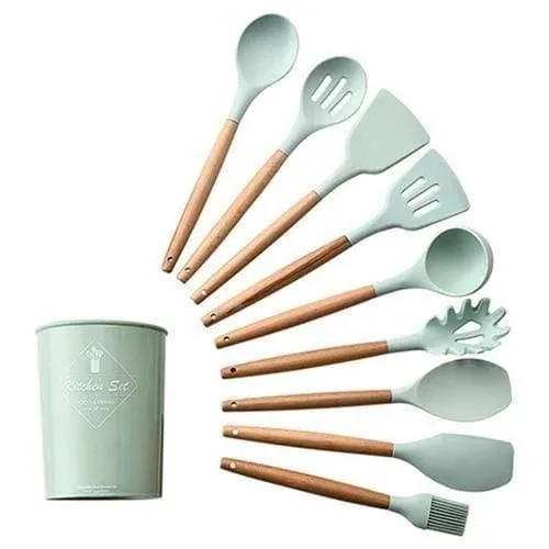 9/10/12 stücke Kochen Werkzeuge Set Premium Silikon Küche Kochutensilien Set Mit Aufbewahrungsbox Turner Zange Spatel Suppenlöffel