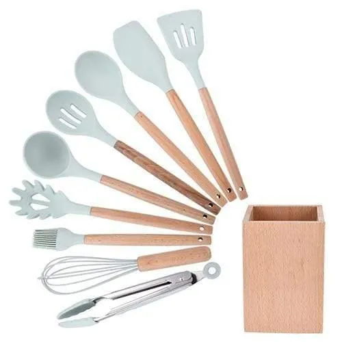 9/10/12 stücke Kochen Werkzeuge Set Premium Silikon Küche Kochutensilien Set Mit Aufbewahrungsbox Turner Zange Spatel Suppenlöffel