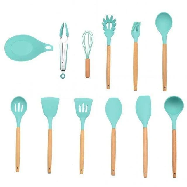 9/10/12 stücke Kochen Werkzeuge Set Premium Silikon Küche Kochutensilien Set Mit Aufbewahrungsbox Turner Zange Spatel Suppenlöffel