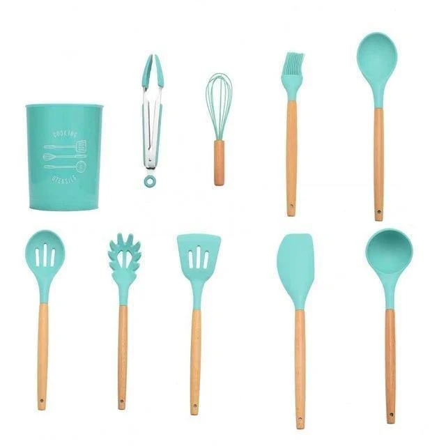 9/10/12 stücke Kochen Werkzeuge Set Premium Silikon Küche Kochutensilien Set Mit Aufbewahrungsbox Turner Zange Spatel Suppenlöffel