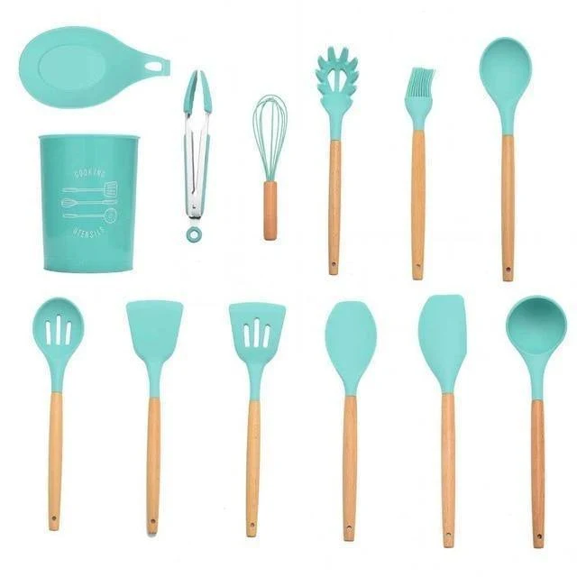 9/10/12 stücke Kochen Werkzeuge Set Premium Silikon Küche Kochutensilien Set Mit Aufbewahrungsbox Turner Zange Spatel Suppenlöffel