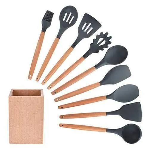 9/10/12 stücke Kochen Werkzeuge Set Premium Silikon Küche Kochutensilien Set Mit Aufbewahrungsbox Turner Zange Spatel Suppenlöffel